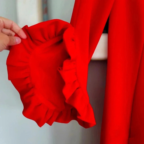 HILARY RADLEY for Katherine Barclay red Flutter sleeve sz M - Picture 9 of 12
